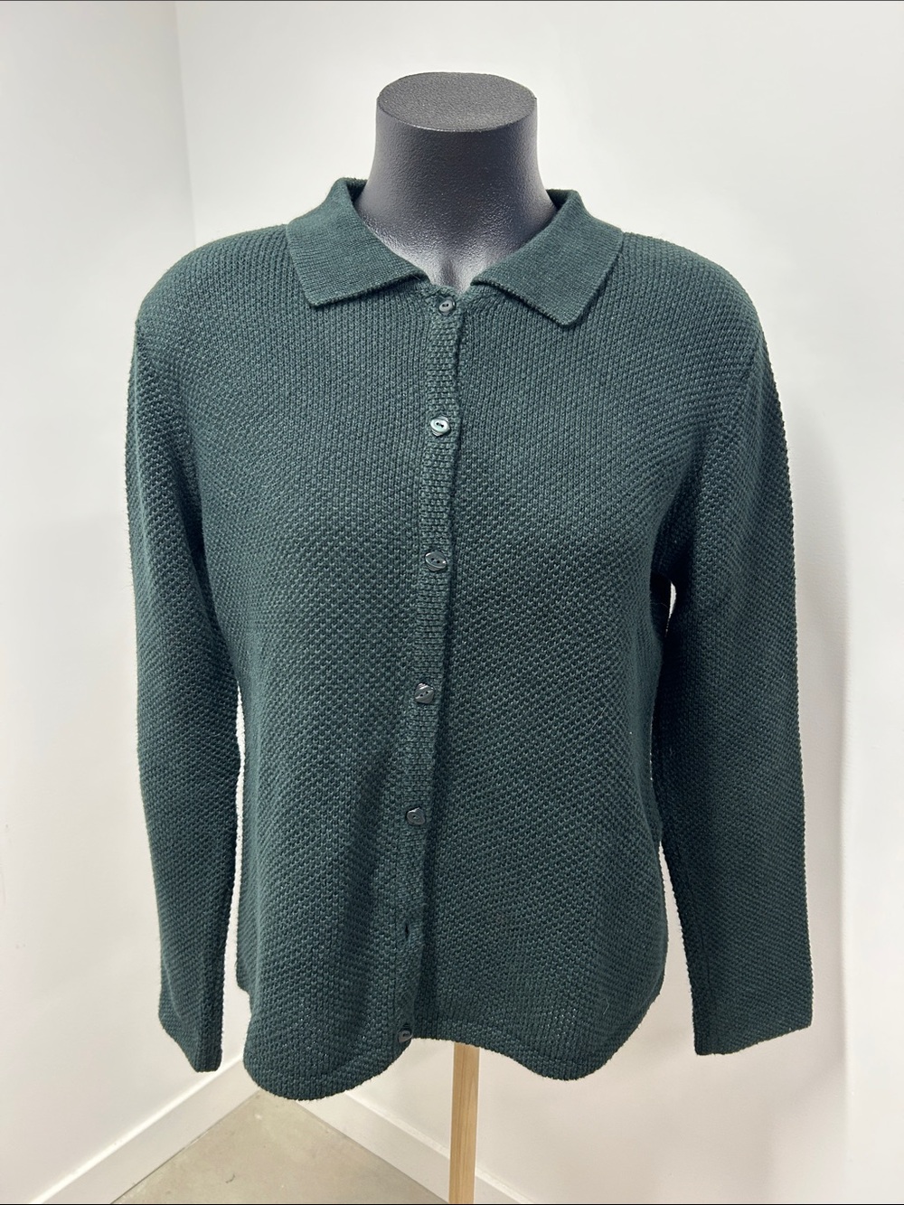 Christopher & Banks Green Collared Button Front Cardigan Sweater Medium M Cotton